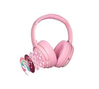 BuddyPhones Cosmos Fun | Casque Bluetooth ANC pliable filaire ou sans fil + microphone - Options de limitation du volume SafeAudio, pour les tout-petits et les jeunes adultes (rose)