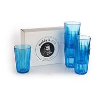 Buddy's Bar - Lot de 6, Verres à Boire en Plastique Tritan de Haute qualité de 0,3 Litre, sans BPA, Aspect Verre de Cristal, Verres réutilisables incassables, lavables au Lave-Vaisselle, 300 ML, Bleu