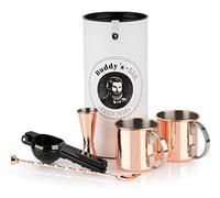 Buddy's Bar - Moscow Mule Set Complet, gobelet de Cocktail en Aspect cuivre Poli de 500ml, cuillère de Bar de 27cm, Mesure Jigger de 5cl & Presse Citron, Set de gobelets de Cocktail avec boîte Cadeau