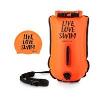 Buddyswim Bouée eau libre Live Love Swim Buoy 20 L – Pochette étanche, Bonnet silicone Orange