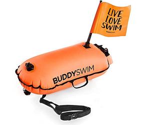 BUDDYSWIM Bouée pour Nage en Eau Libre de 28 litres avec Sac Intérieur 100% Étanche Téléphone et Drapeau Amovible pour Plus de Visibilité.Résistante, Légère et Facile à Plier