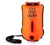 BUDDYSWIM Set Bouée de Natation en Eau Libre 20 litres et Bonnet de Bain. Pochette Etanche pour la Natation en Eau Libre avec Sac Impermeable Etanche et Bonnet de Bain en Silicone. Couleur Orange
