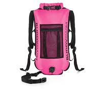 BUDDYSWIM Sac à Dos pour bouée de Natation en Eau Libre 28 L avec Sac étanche à 100% et Coussin Dorsal détachable. Bouée de sécurité pour la Natation, légère, Durable et Facile à Plier. (Rose)