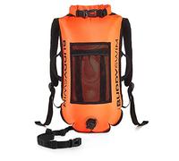 BUDDYSWIM Sac à Dos pour Bouée de Natation en Eau Libre 28 L avec Sac Étanche à 100% et Coussin Dorsal détachable. Pochette Etanche pour la Natation, Légère, Durable et Facile à Plier. Couleur Orange.