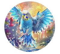 Budgerigar Bleu Heureux Rond Puzzle 68 Pièces pour Adultes Enfants Forme d'animal Cadeau Inspirations Voyage Réduction du Stress Jeu D'Intelligence l'art 68 PCS