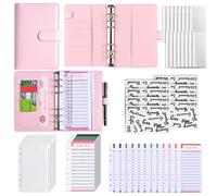 Budget Binder A6 en cuir PU - Organisateur d’économie avec 8 pochettes zippées, 12 feuilles de budget + 2 étiquettes - Portefeuille pour espèces, gestion du budget & documents (Rose)