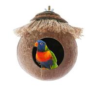 Budgie Nest - Cage à oiseaux en noix de coco avec couverture tissée | Nid d'oiseau naturel pour perroquets, hamsters, écureuils, tourtereaux et pinsons Cabane de nidification confortable et écologique