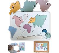 Budhi Budha Jeux Montessori 3 Ans & Plus- Puzzle Mappemonde - Puzzle Silicone - Continents & Mers du Monde, Jouet Educatif - La Maternelle Jeux Educatif-Apprendre en Jouant