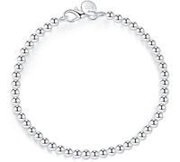 Buding Bracelet en Argent Sterling pour Femme,Dame Charme Pendentif en Argent Bracelet Retro Fashion 4Mm Perle Ronde Personnalité Bijoux Bracelet Argent Élégante Atmosphère Confortable Décontracté Si