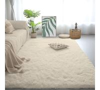 BUDINGHY Tapis de Salon 140 x 160 cm Antidérapant, Doux Au Toucher, en Fausse Fourrure Tapis Salon Moderne Facile à Nettoyer pour Chambre Bureau Couloir, Couleur Crème