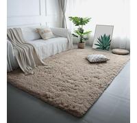 BUDINGHY Tapis Salon Shaggy 100 x 120 cm Lavable Descente de Lit Chambre Grande Taille Lavable Design Monochrome Moderne pour Salon Chambre, Chameau