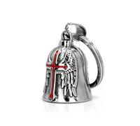 budiniao Collier avec Pendentif Croix Punk Vintage pour Hommes, Petite Cloche en Alliage de Zinc, Pendentif Ange de Moto Vintage