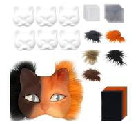 budiniao Ensemble de Masques de Chat à Faire soi-même, avec Feuille de Tissu en Feutre et Mailles pour Les Yeux, Comprenant 5 pièces de Fausse Fourrure et Une Feuille de Feutre Auto-adhésive, Un