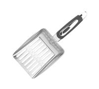 budiniao Pelle à litière en Acier Inoxydable, Tamis pour Chat, poignée Ergonomique, tamisage, pour bac à litière, Pelle en métal Long Manche, Gris, 25.2 x 10.8 cm