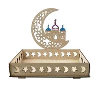 budiniao Plateau en bois Ramadan, assiettes de l'Aïd pour la maison, éléments décoratifs élégants apportant Pour joie et gaieté à la table de fête, vaisselle service en bois pour l'Aïd Moubarak