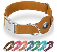 BUDKAS Collier pour chien en cuir avec support Airtag - Collier souple et réglable avec boucle en métal - Suivi GPS Apple Air Tag pour chiens de petite et grande taille (cannelle, taille XXS, tour de