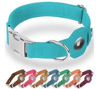 BUDKAS Collier pour chien en cuir avec support AirTag, collier souple et réglable avec boucle en métal, suivi GPS Apple Air Tag pour chiens de petite et grande taille (aigue-marine, XS, tour de cou de