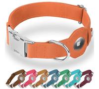 BUDKAS Collier pour chien en cuir avec support AirTag, collier souple et réglable avec boucle en métal, suivi GPS Apple Air Tag pour chiens de petite et grande taille (pêche, taille XL, tour de cou de