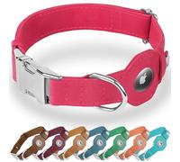 BUDKAS Collier pour chien en cuir avec support Airtag - Collier souple et réglable avec boucle en métal - Suivi GPS Apple Air Tag pour chiens de petite et grande taille (rose, taille XL, tour de cou