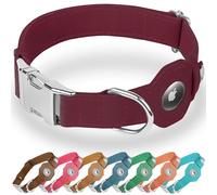 BUDKAS Collier pour chien en cuir avec support AirTag, collier souple et réglable avec boucle en métal, suivi GPS Apple Air Tag pour chiens de petite et grande taille (bordeaux, taille XS, tour de cou