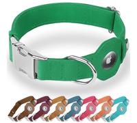 BUDKAS Collier pour chien en cuir avec support Airtag - Collier souple et réglable avec boucle en métal - Suivi GPS Apple Air Tag pour chiens de petite et grande taille (vert, taille S, tour de cou de