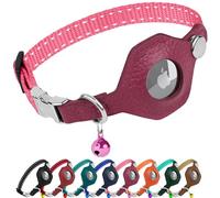 BUDKAS Collier réfléchissant AirTag pour chat avec boucle en métal - Collier en cuir souple sans rupture avec support Apple Air Tag et clochette - Collier de suivi GPS sécurisé pour chats, chatons et