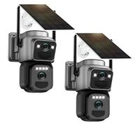 Budsun 8MP Camera Surveillance WiFi Exterieure sans Fil,Camera Solaire/Batterie/Double Objectif,360°PTZ Sécurité à Domicile,Suivi Automatique,Vision Vocturne,Alarme,Audio Bidirectionnel,2PCS