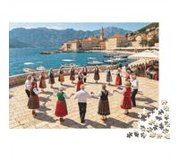 Budva Coastal Town 1000 Pièces Puzzle Papier Recy olk Dancers Puzzles pour Garçons et Filles Ages 6 Years Up Jeu Familial Time Props Excellente Idée Cadeau Home 38x26cm/1000 pièces