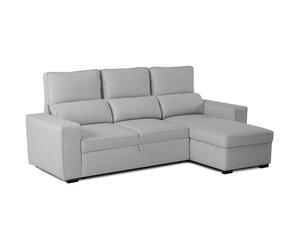 BUDWING Harper Canapé-lit 3 Places - Chaise Longue Réversible - Rangement Intégré, Assise Coulissante - Revêtement 100% Polyester - 248,5x156x103 cm - Gris Volcan