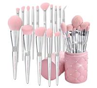 Bueart Design Lot de 15 pinceaux de maquillage élégants et ultra doux avec porte-pinceaux, fond de teint, poudre, blush, contour (rose argenté + support)