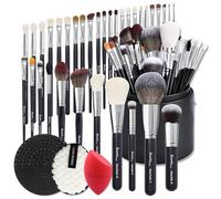 Bueart Design Pro Makeup Artist Lot de 34 pinceaux de maquillage en crin de chèvre véritable avec support extra large et poils de poney naturels