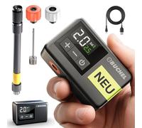 Büchel Mini pompe à air sans fil avec 10,3 bar/150 PSI et adaptateur pour valves courantes - Compresseur avec manomètre numérique - Pompe à vélo USB-C, batterie externe et lampe de poche inclus (mini