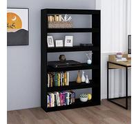 Bücherregal Raumteiler Schwarz 100x30x167, 5cm aus massivem Kiefernholz, hohes Regal mit großen Ablagefächern für Bücher, Wohnzimmer, Büro oder Schlafzimmer als und dekorative Raumtrennung