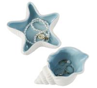 BueDeHai Lot De 2 Plateaux à Bijoux En Forme D'étoile De Mer Et De Coquillage, Porte-Boucles D'oreilles Et Bagues En Céramique, Bol Décoratif Style Bord De Mer Pour La Table De Noël