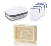 Buen Camino Kit de lavage pour le chemin de Saint-Jacques,Savon à lait de mouton + Boîte à savon + 4 sachets de savon,Convient pour les peaux sensibles,Parfum de prairie