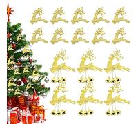 BUENTYA 16 PCS Décorations de Noël Suspendues Pendentif Élan de Noël avec Cloche de Fer Ornement de Sapin de Noël de Renne Personnalisé pour Décorer Sapin de Noël, Cadre de Porte, Guirlande(Or)