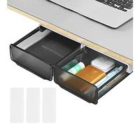 BUENTYA 2 PCS Boîte de Rangement sous la Table Autocollante Tiroir Caché de Bureau en Plastique Petit Tiroir de Rangement Sous le Bureau Invisible pour Cuisine, École, Maison, Bureau(Blanc et Noir)