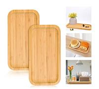 BUENTYA 2 PCS Plateau de Service Bois Plateau en Bambou Rectangulaire Soucoupes Bois de Rangement 25*14*2cm Assiette Bambou pour Fruits Steak, Nourriture, Pots, Plantes, Repas, Café, Pain(Rectangle)