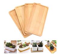 BUENTYA 4 PCS Plateau en Bambou Rectangulaire Soucoupes Bois de Rangement Plateau de Service en Bambou 17.5 * 8.8 * 1cm pour Fruits Steak, Nourriture, Pots, Plantes, Repas, Café, Pain(Rectangle)
