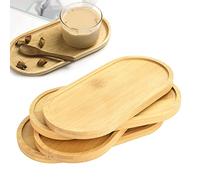 BUENTYA 4 PCS Plateaux Ovales en Bambou - Service en Bois, Repas, Rangement, Petit à Thé pour Nourriture, Tasses, Bijoux, Pots de Fleurs, Café (17.5*8.8*1.1cm)