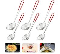 BUENTYA 6 PCS Passoire Pot Écumoire Inox Passoire de Cuisine 2 Tailles Petite Epuisette à Fondue avec Longue Poignée Caoutchouc Cuillère à Passoire Araignée Cuisine pour Frites Fondue Chinoise Soupe