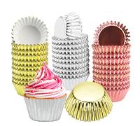 BUENTYA 600 PCS Mini Caissettes à Muffins Moule à Cupcakes Feuille d'Aluminium pour Truffes de Chocolat, Petites Bouchées, Dessert(Or, Argent, Rose)