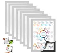 BUENTYA 8 PCS Cadre d'Affichage Magnétique A4 en PVC Cadre d'Information Autocollant Pochette Adhésive A4 de Fermeture Magnétique pour Affiches Publicitaires, POS, Enseignes, Photo,Documents(Argent)