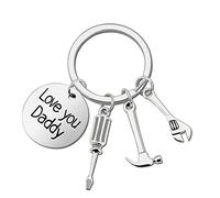 BUENTYA Porte-Clés Fête de Pères Pendentif Keychain Cadeau de Père Anniversaire en Acier Inoxydable Porte-clés Papa Pendentif Marteau, Clé, Tournevis pour Cadeau d'Homme Noël Papa Fête(Argent)