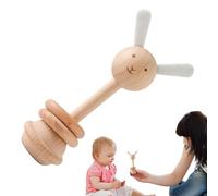 Buerfu Jouet hochet en bois, hochet anneau en bois, Jouet de hochets à anneau de préhension sensorielle, Jouets Montessori de modélisation d'animaux de dessin animé pour la journée des, les