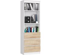 BÜROREGAL R 60 cm CLP 3 SCHUBLADEN 2 ABLAGEN WEIß / SONOMA