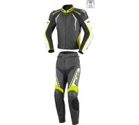 Büse Silverstone Pro Deux morceau Portefeulilles en cuir pour costume, noir-blanc-jaune, taille 38 pour femmes