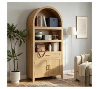 Bueuwe Bibliothèque avec portes, bibliothèque arquée avec tiroir et armoire, grande bibliothèque de ferme avec rangement, livre en bois moderne pour salon, chambre à coucher