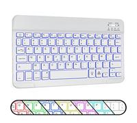 Bueuwe Clavier Bluetooth, Clavier français AZERTY, Clavier Rechargeable sans Fil pour Tablette téléphone PC avec LED éclairée (Blanc)