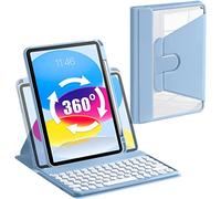 Bueuwe Étui avec clavier rotatif à 360° pour iPad 10e génération 2022, clavier magnétique amovible avec support hybride transparent, pour iPad 10e génération 11", bleu
